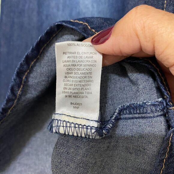 Derek Heart Blue Button Up Denim Jean Dress Size XL Roll Sleeve Keyhole Back - Picture 11 of 12
